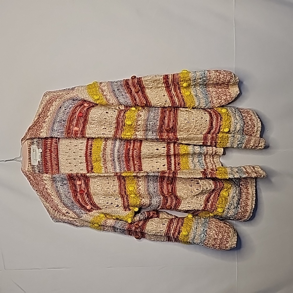 Anthropologie striped Izabel Pommed knitted striped open cardigan sz Small